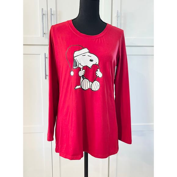 New Munki Munki Peanuts Snoopy Christmas Long Sleeve Pajama Top Women's M Sleep - Picture 4 of 7